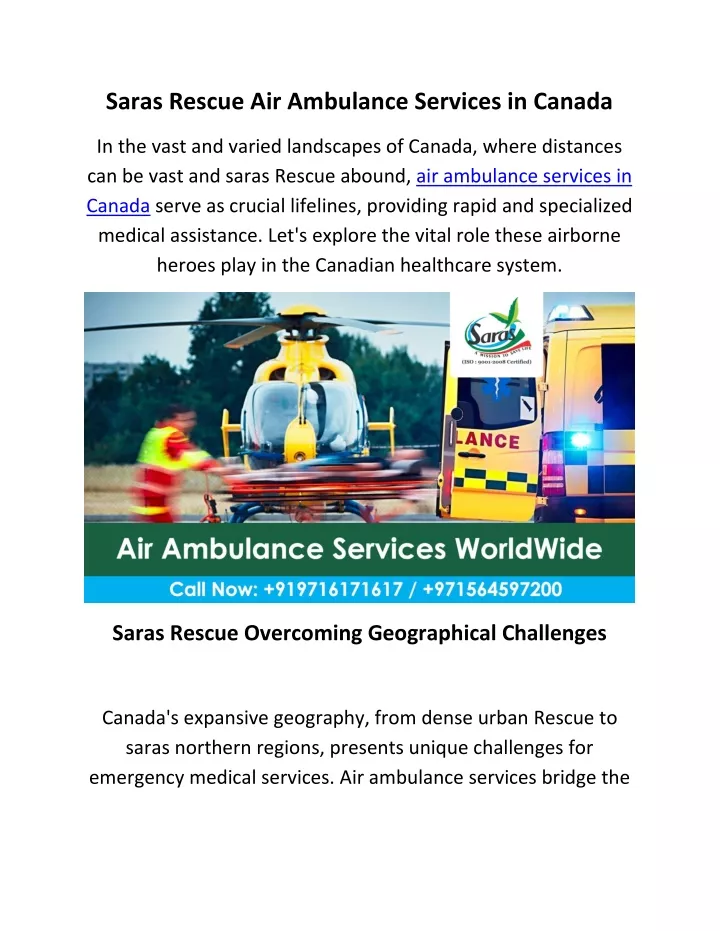 saras rescue air ambulance services in canada