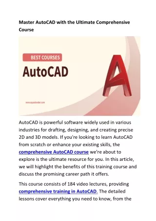 Master AutoCAD with the Ultimate Comprehensive Course