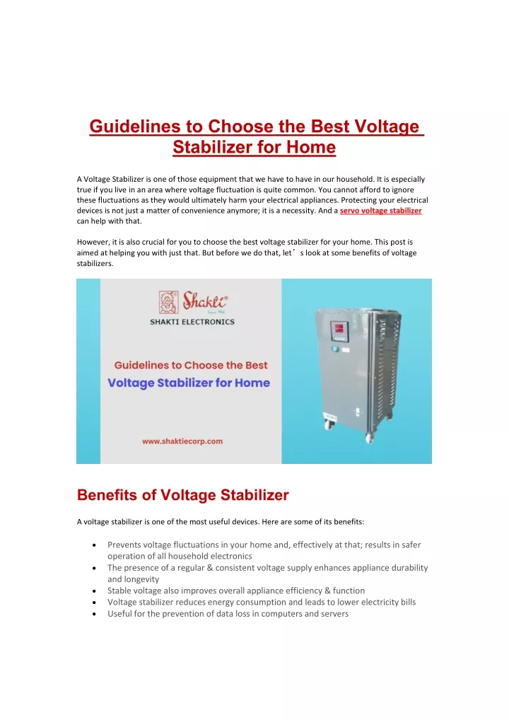 guidelines to choose the best voltage stabilizer