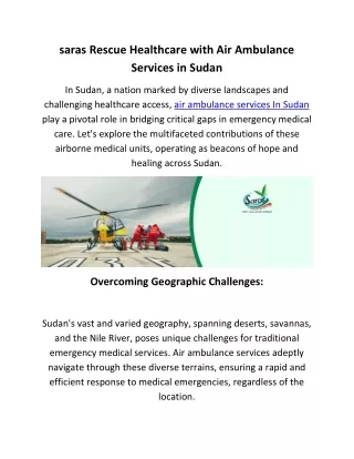 saras Rescue Healthcare with Air Ambulance Services in Sudan