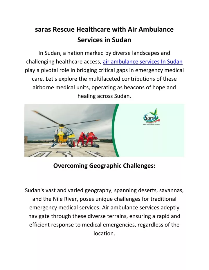 saras rescue healthcare with air ambulance
