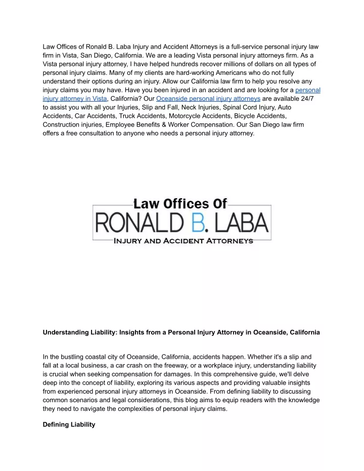law offices of ronald b laba injury and accident