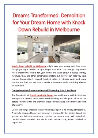 Dreams Transformed: Demolition for Your Dream Home with Knock Down Rebuild in Me