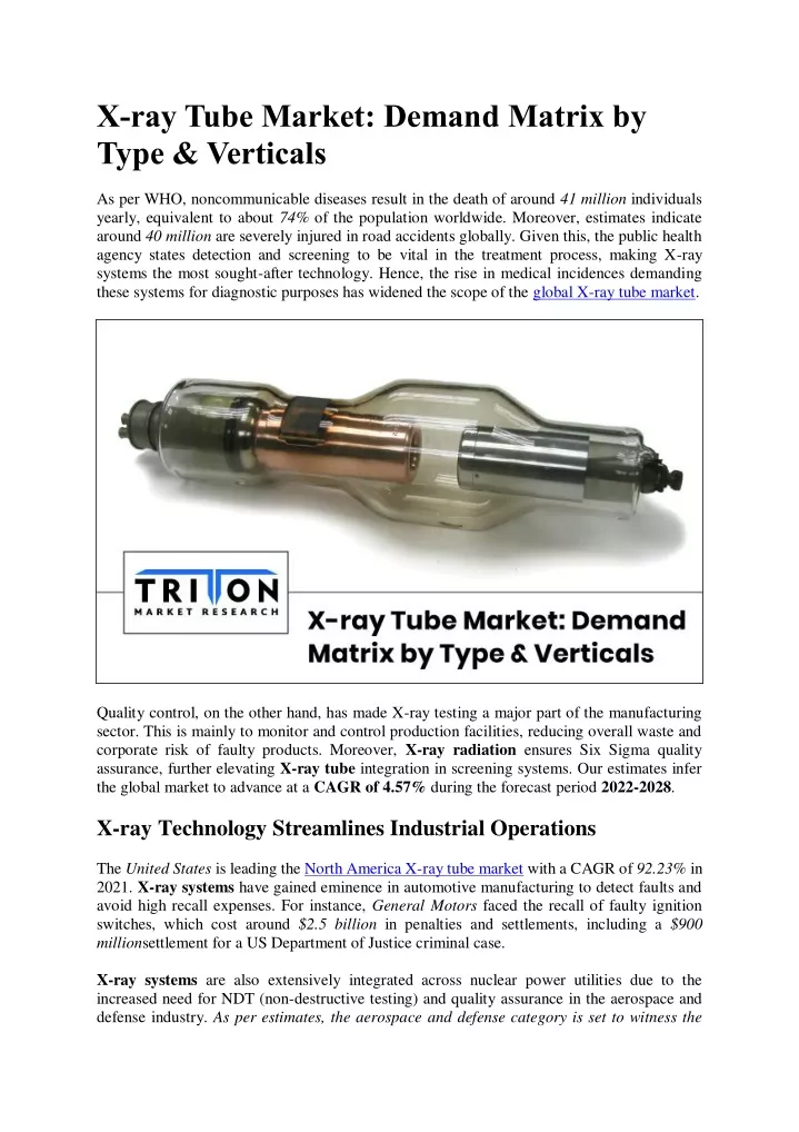 x ray tube market demand matrix by type verticals