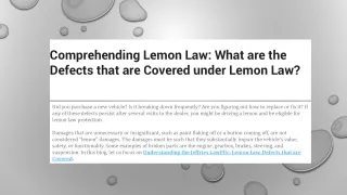Comprehending Lemon Law What are the Defects that are Covered under Lemon Law