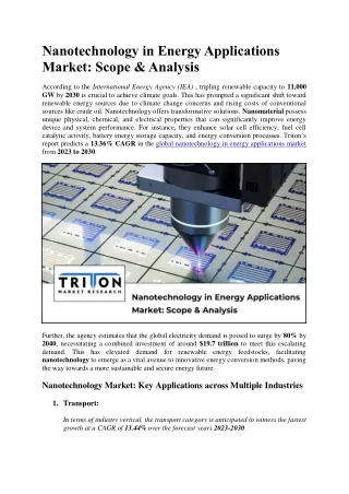 Nanotechnology in Energy Applications Market: Scope & Analysis