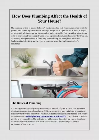 How Does Plumbing Affect the Health of Your House