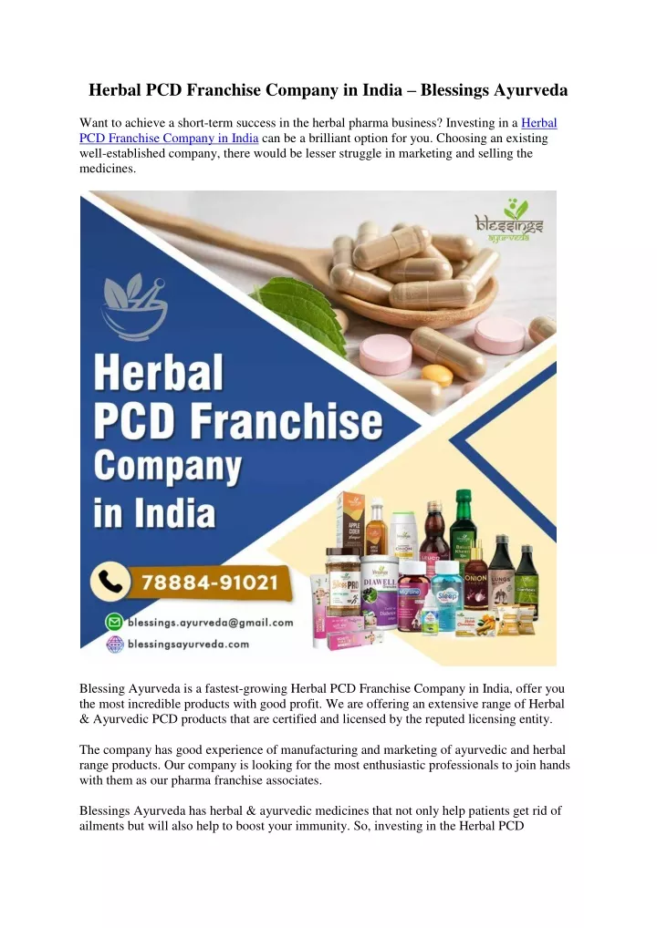 herbal pcd franchise company in india blessings
