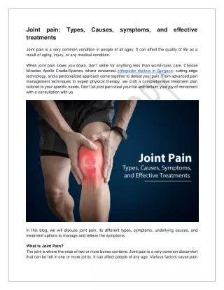 Joint pain Types Causes symptoms and effective treatments - Miracles Healthcare