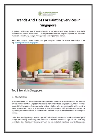 Trends And Tips For Painting Services in Singapore