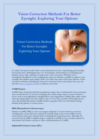 Vision Correction Methods For Better Eyesight: Exploring Your Options