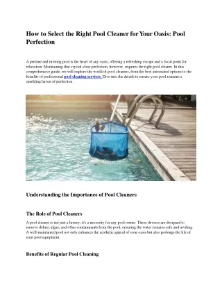 How to Select the Right Pool Cleaner for Your Oasis - Pool Perfection