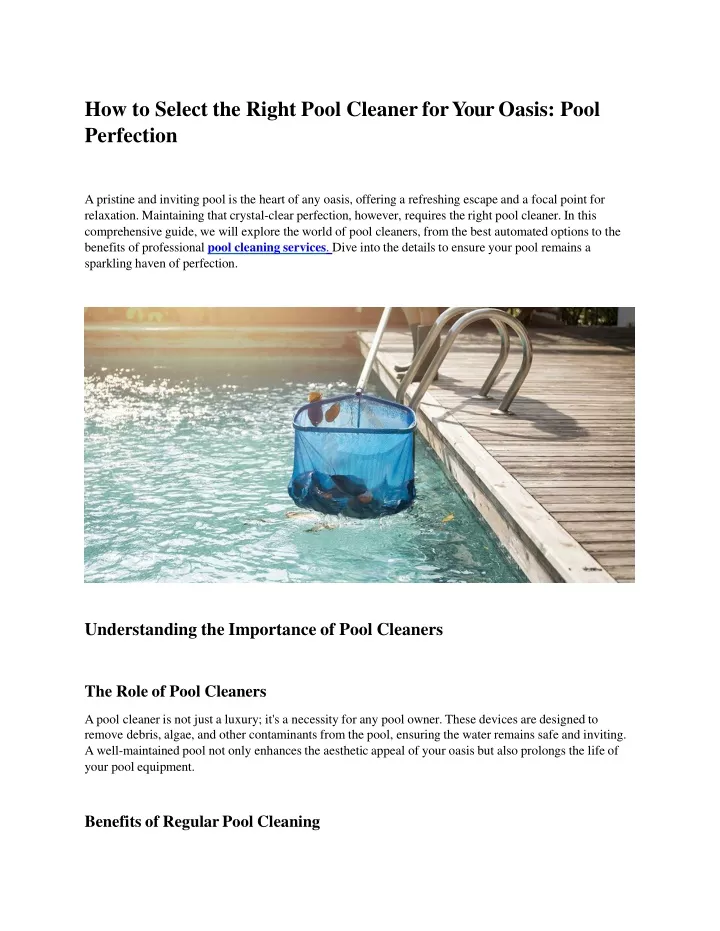 how to select the right pool cleaner for your