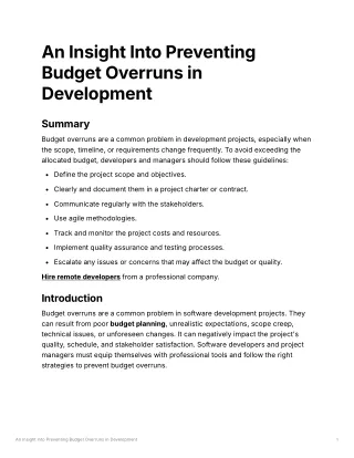An Insight Into Preventing Budget Overruns in Development