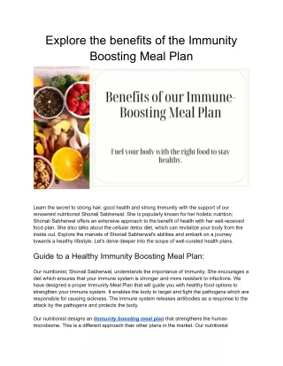 Explore the benefits of the Immunity Boosting Meal Plan
