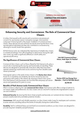 Enhancing Security and Convenience The Role of Commercial Door Closers