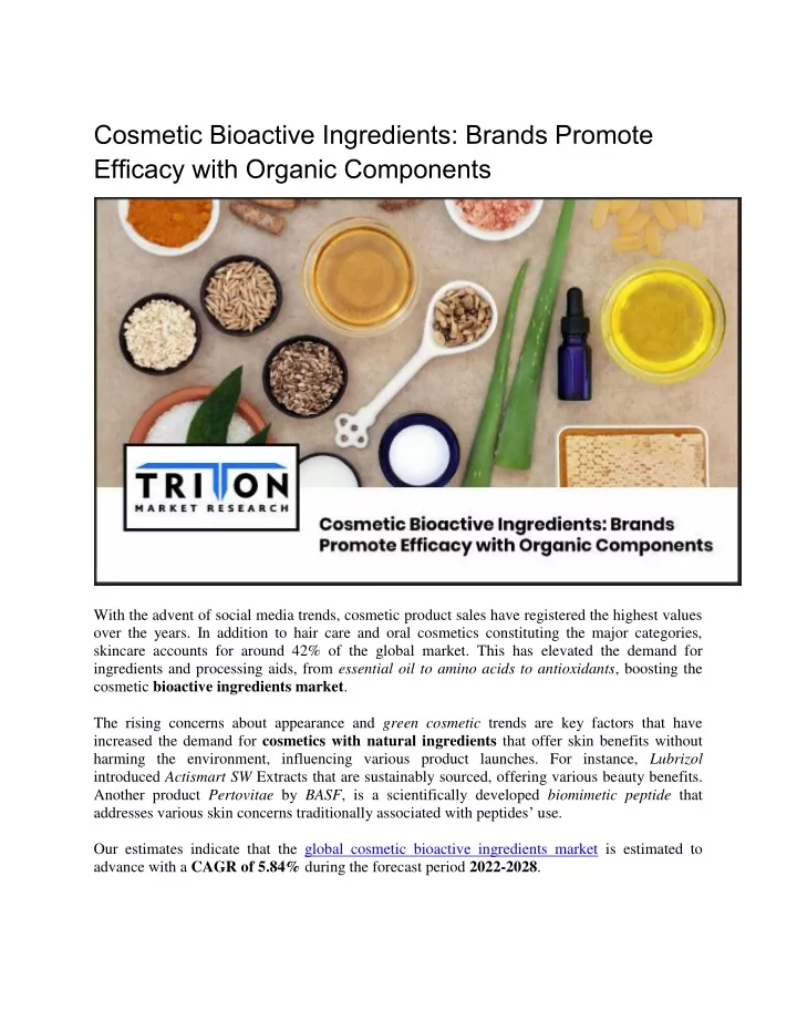 cosmetic bioactive ingredients brands promote