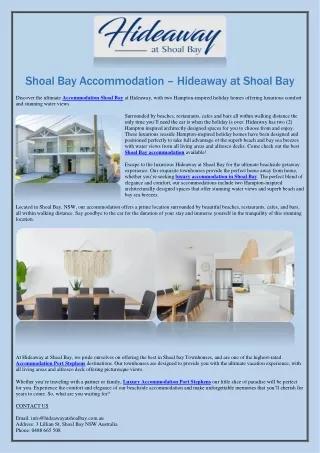 Luxury Accommodation Shoal Bay