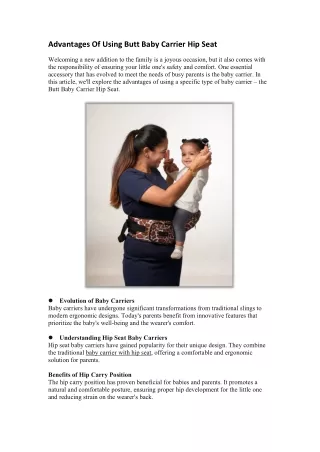 Advantages Of Using Butt Baby Carrier Hip Seat
