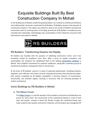 Exquisite Buildings Built By Best Construction Company In Mohali