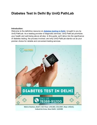 Diabetes test in Delhi By UniQ PathLab