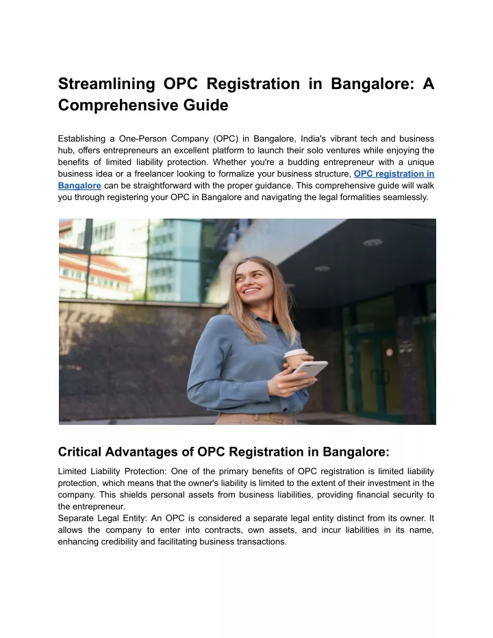 streamlining opc registration in bangalore