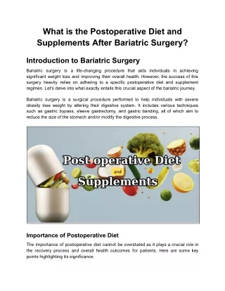 What is the Postoperative Diet and Supplements After Bariatric Surgery