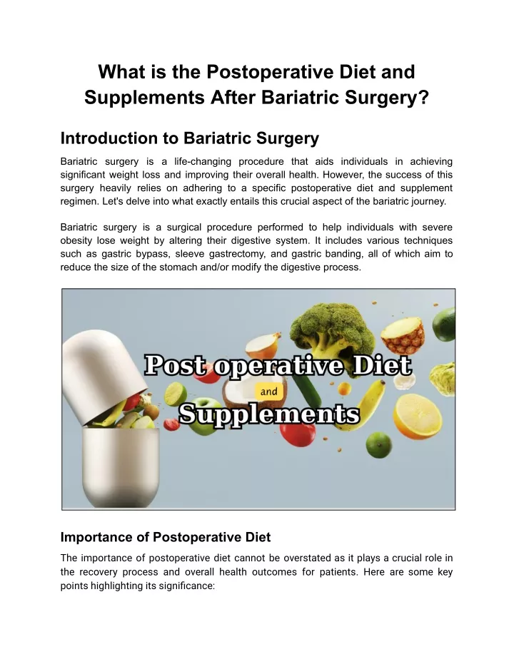 what is the postoperative diet and supplements