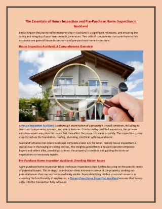 The Essentials of House Inspection and Pre-Purchase Home Inspection in Auckland