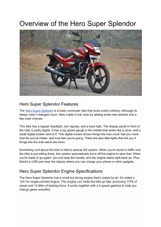 overview of the hero super splendor