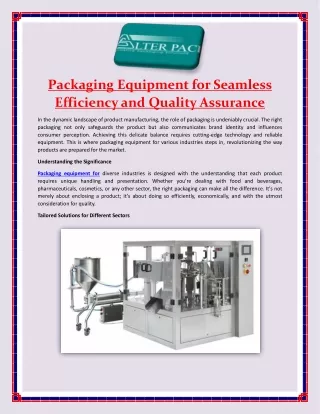 Packaging Equipment for Seamless Efficiency and Quality Assurance