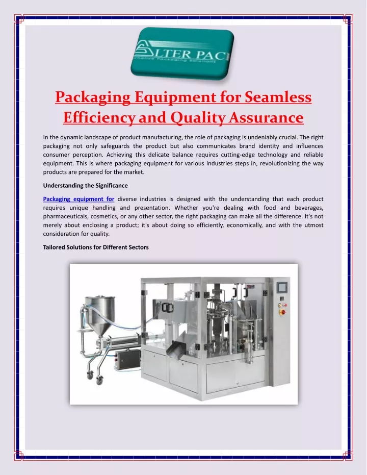packaging equipment for seamless efficiency