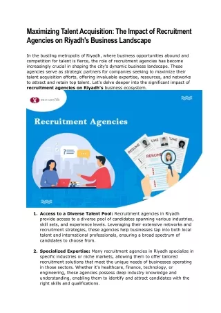 Maximizing Talent Acquisition; The Impact of Recruitment Agencies on Riyadh's Business Landscape