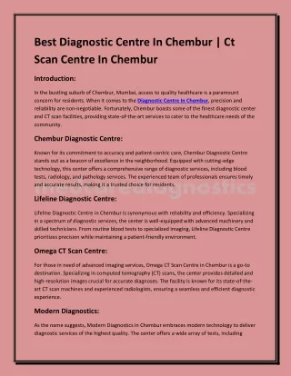 Best Diagnostic Centre In Chembur