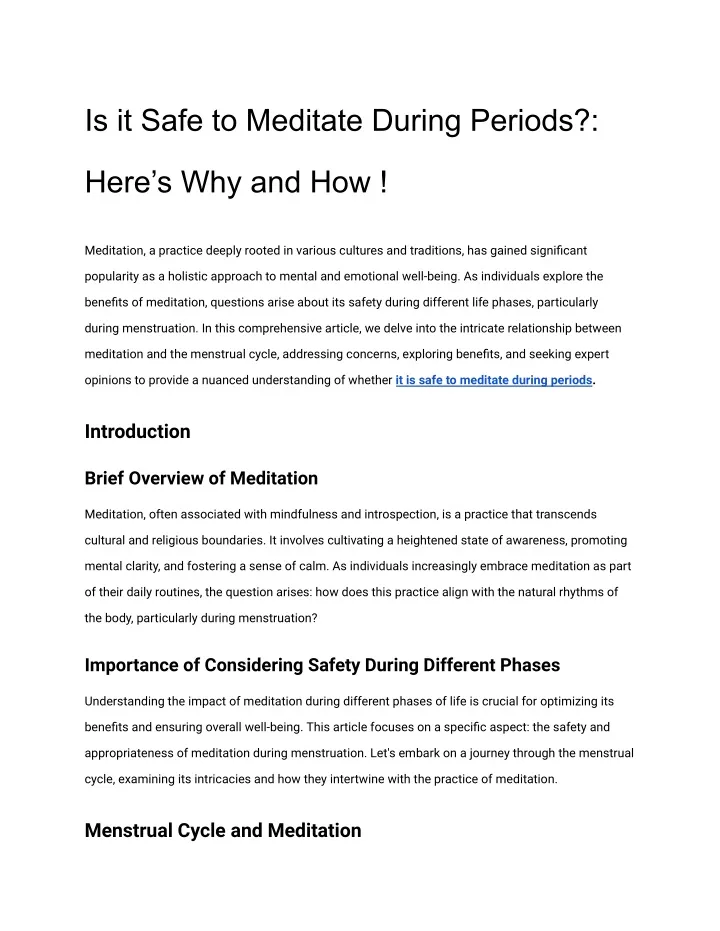 is it safe to meditate during periods