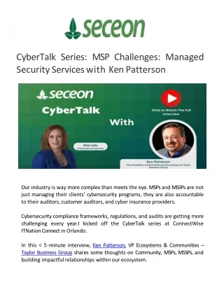 CyberTalk Series_ MSP Challenges_ Managed Security Services with Ken Patterson - Seceon