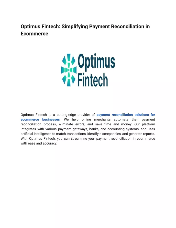 optimus fintech simplifying payment