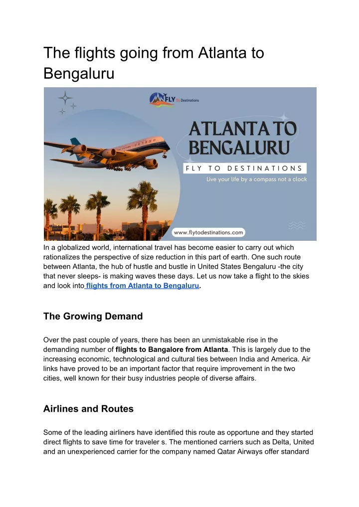 the flights going from atlanta to bengaluru