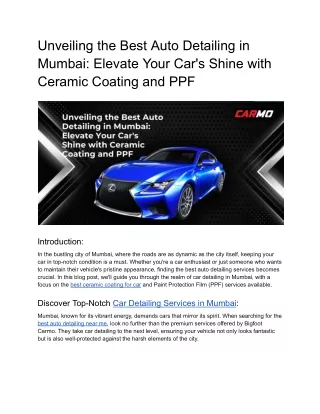 Unveiling the Best Auto Detailing in Mumbai_ Elevate Your Car's Shine with Ceramic Coating and PPF