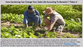 How Gardening Can Change Your Daily Life According To Benedict T Palen Jr