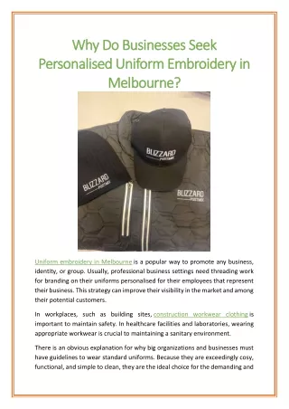Why Do Businesses Seek Personalised Uniform Embroidery in Melbourne?