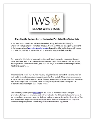 Port Wine Benefits for Skin | Island Wine Store