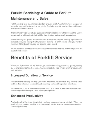 Forklift Servicing: A Guide to Forklift Maintenance and Sales