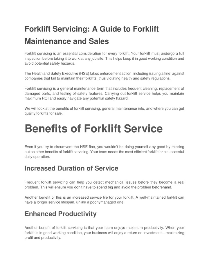 forklift servicing a guide to forklift
