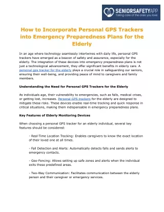 SeniorSafetyApp -  How to Incorporate Personal GPS Trackers into Emergency Preparedness Plans for the Elderly