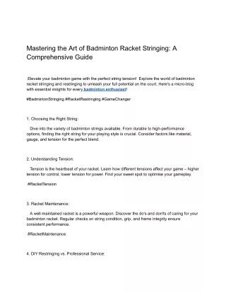 Mastering the Art of Badminton Racket Stringing_ A Comprehensive Guide