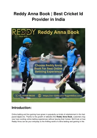 Reddy Anna Book | Best Cricket Id Provider in India