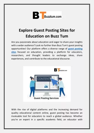 Explore Guest Posting Sites for Education on Buzz Tum