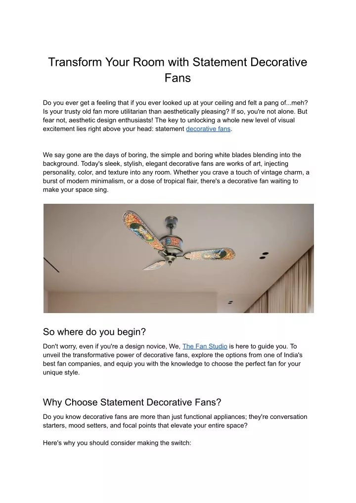 transform your room with statement decorative fans