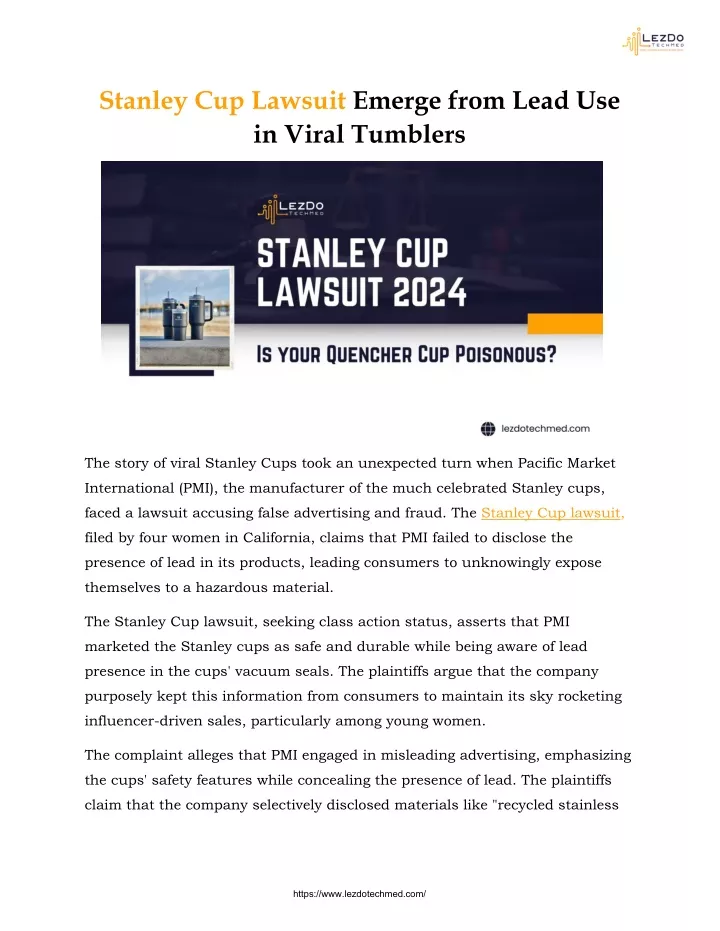 stanley cup lawsuit emerge from lead use in viral